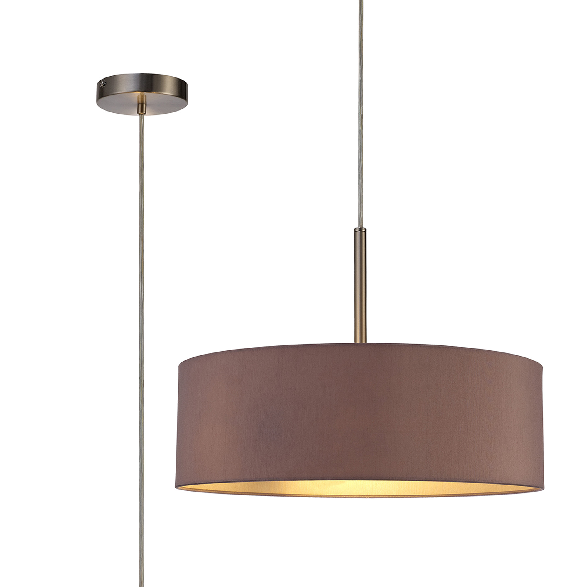 DK0718  Baymont 45cm 3 Light Pendant Satin Nickel, Taupe/Halo Gold